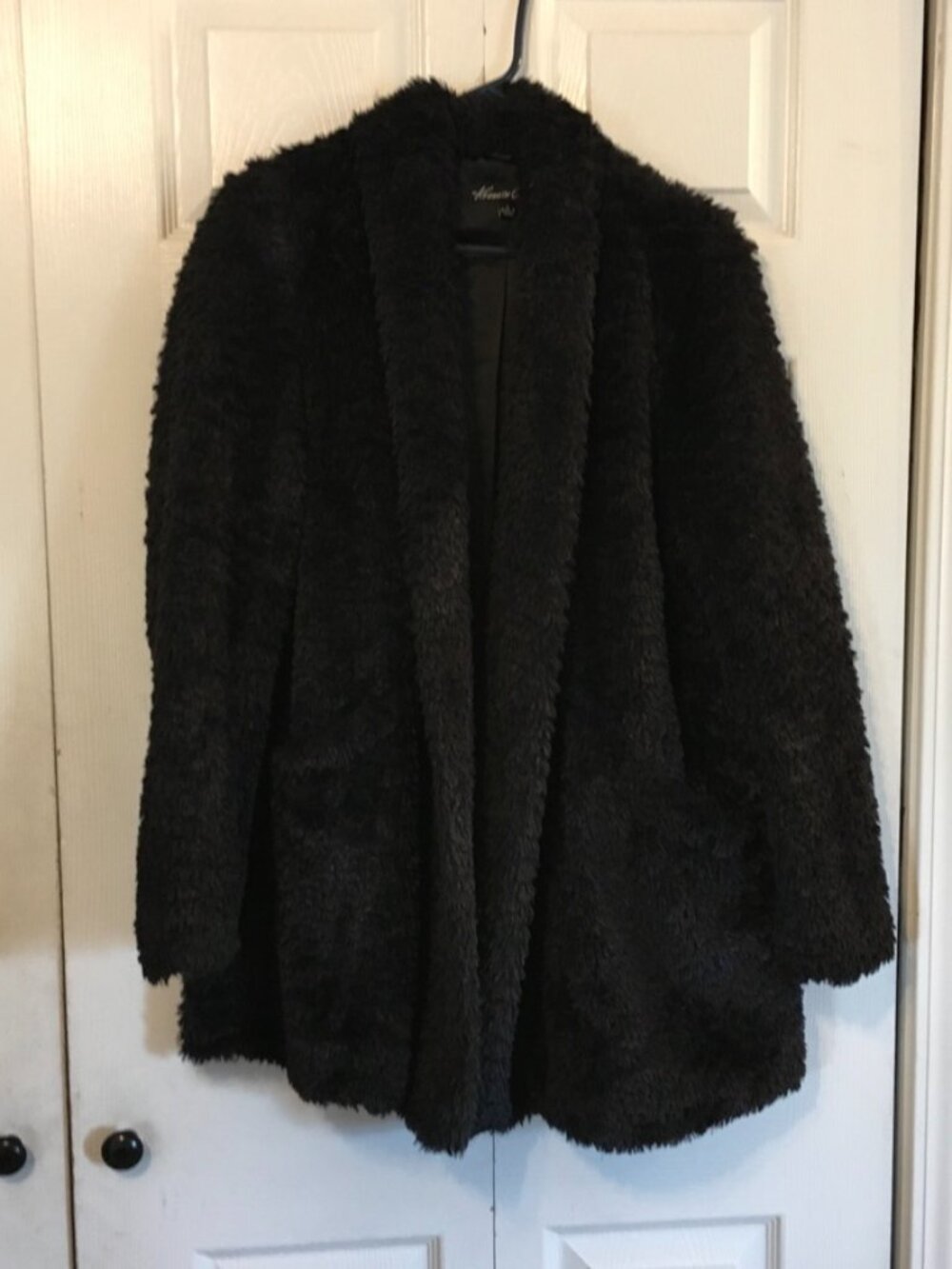 Kenneth Cole New York Black Faux Fur Open Front Jacket/Coat